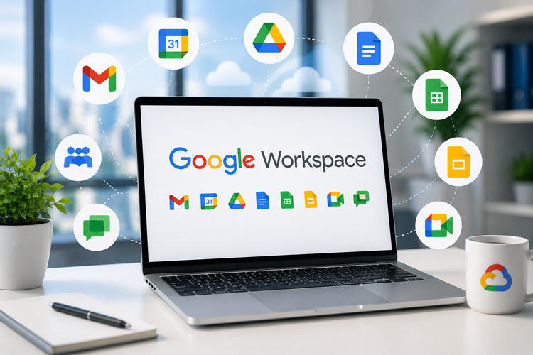 Clean laptop workspace for Google Workspace and productivity tools