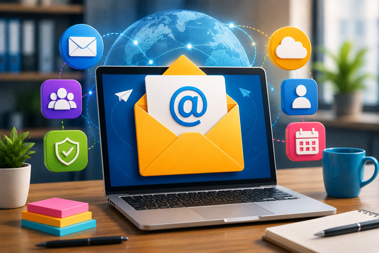 Laptop showing internet website for business email and digital communication